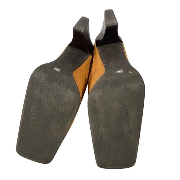 Franco Sarto Tan Leather Etched Slip-On Square Toe Block Heel Mules  Size 10 - Picture 8 of 10